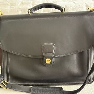 Coach Black Leather Briefcase with Gold Accents